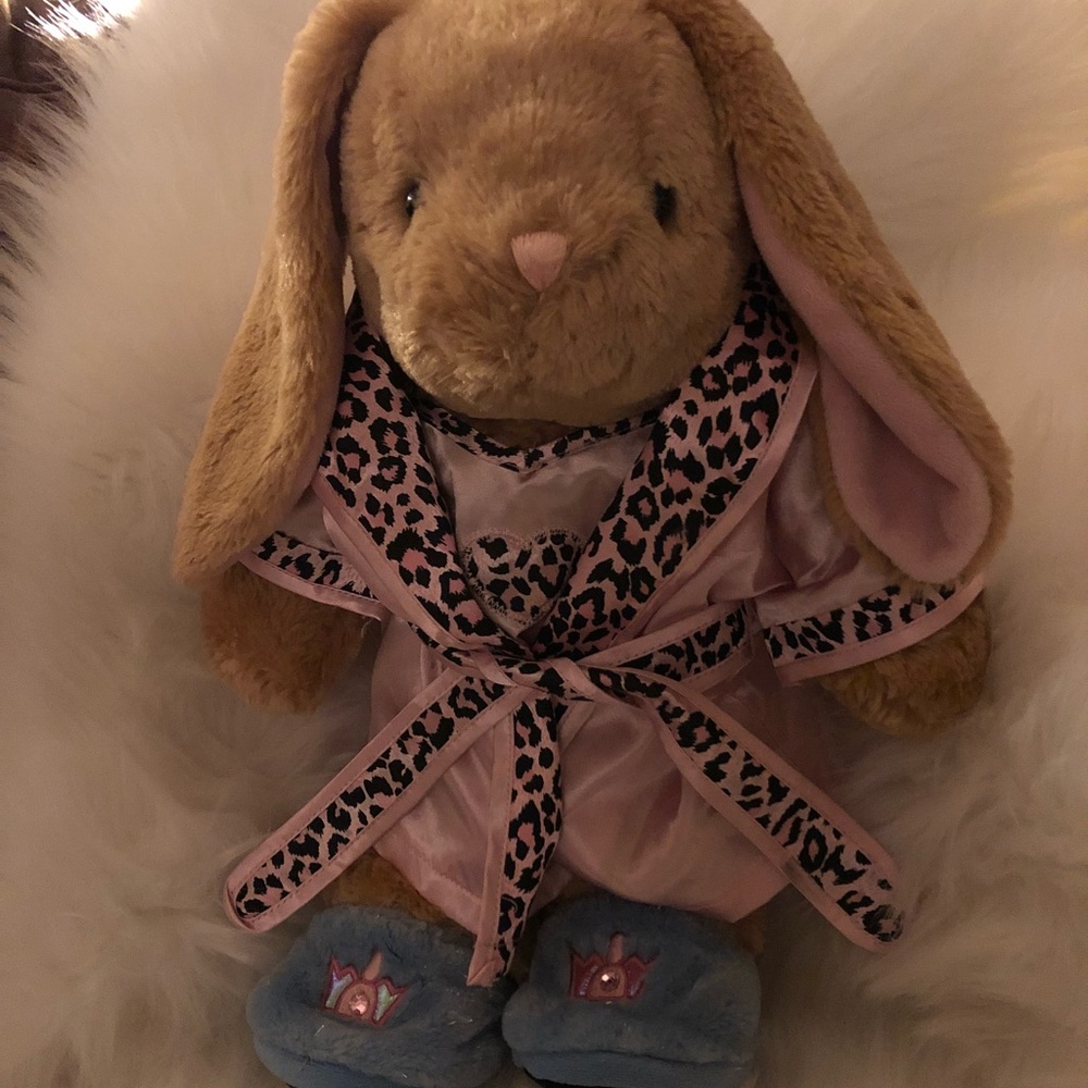 Build-A-Bear pink robe, night gown, blue slippers